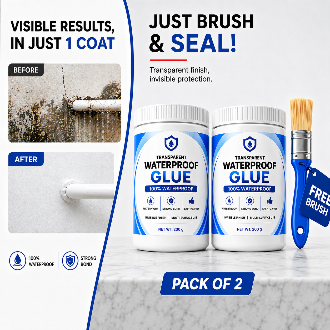 Transparent Waterproof Glue+ Free Brush  (Buy 1 Get 1 Free)