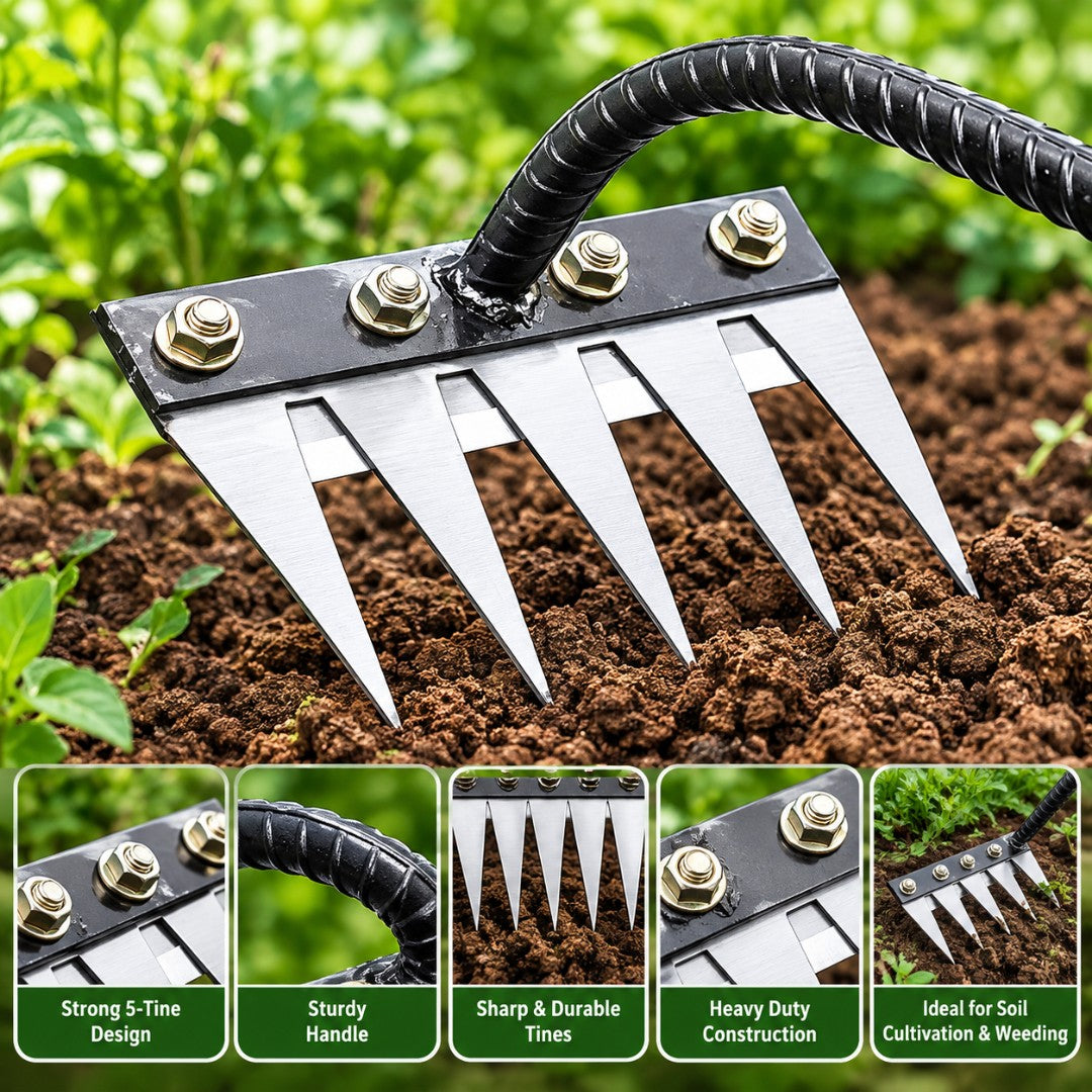 5-Tine Handheld Garden Rake